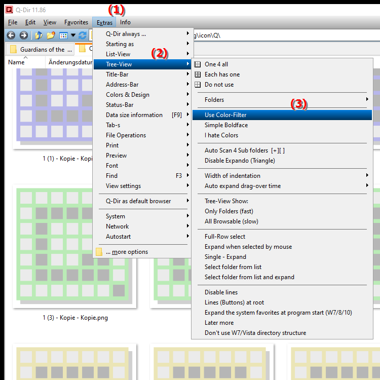 How can I use color filters in File Explorer for the directory structure on Windows